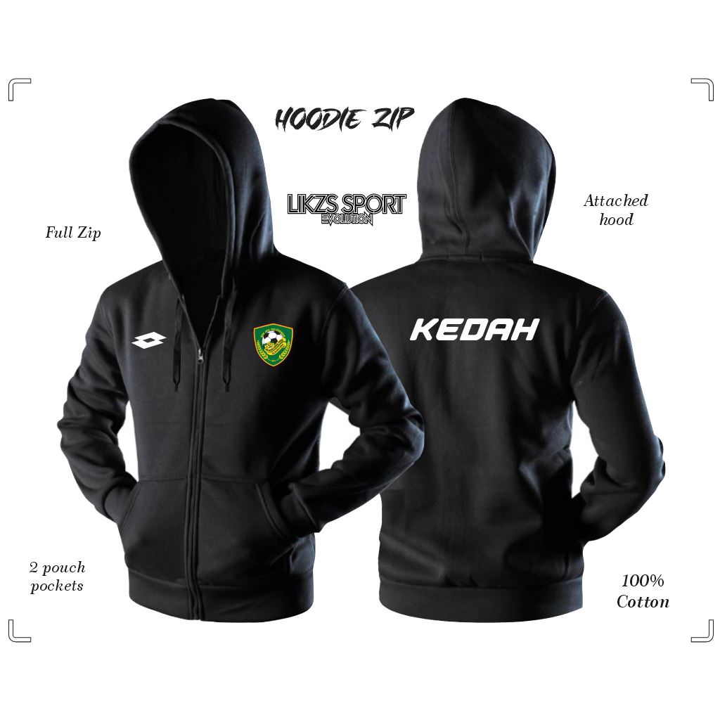 Kedah FC เสื้อกันหนาว เสื้อฮู้ดดี้ มีซิป เต็มตัว ลาย Liga Football Futsall Kain Tebal สําหรับผู้ชาย