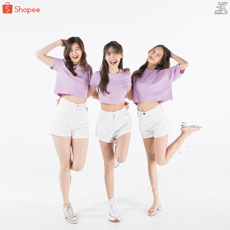 Expogarment เสื้อครอป CROP เอวลอย แขนสั้น ผ้าคอตตอน 100% สีม่วงอ่อน (มีให้เลือกทั้งหมด 3 ทรง)