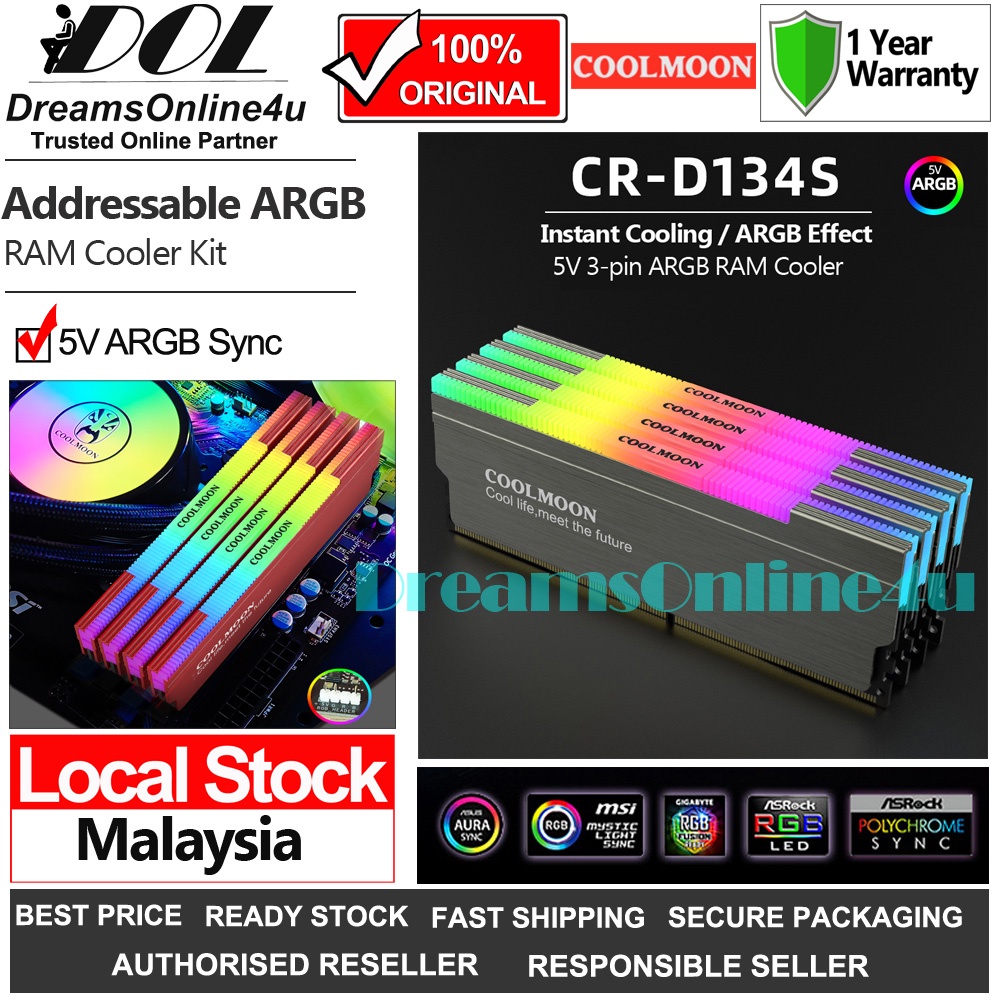 Coolmoon CM-RA1 ARGB หน่วยความจํา RAM Cooler DDR ฮีทซิงค์ DIY เกมพีซี MOD DDR3 DDR4 ASUS Aura Sync G