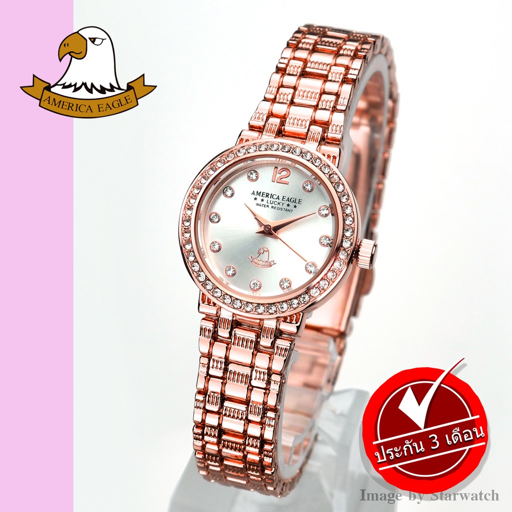 AMERICA EAGLE นาฬิกาข้อมือผู้หญิง สายสแตนเลส รุ่น AE086L - PinkGold/Silver