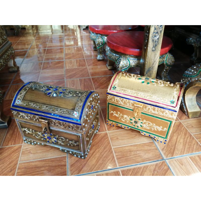 หีบ​ หีบสมบัติ​ กล่องใส่ของ​กล่องสมบัติลายไทยสวยๆฝาเปิดปิดได้ใช้งานได้จริง