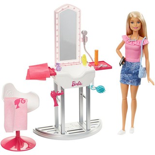 Barbie Doll and Salon Playset  ตุ๊กตาบาร์บี้ และ ร้านทำผม DVX51