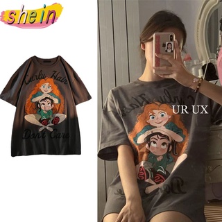 Shein 🔥เสื้อยืดการ์ตูน oversize แขนสั้น พิมพ์ลายการ์ตูนมัดย้อม  ทันสมัย เสื้อผ้าแฟชั่นวัยรุ่นน่ารัก 2350/2318