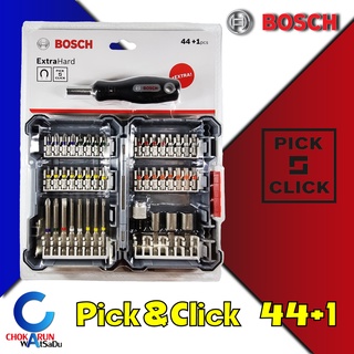 Bosch ชุดดอกไขควง + ไขควงมือ Pick&amp;Click 44+1ชิ้น 2607017692 Pick Click ดอกขันสกรู ดอกไขควง บล็อกขัน