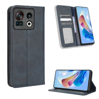 เคสโทรศัพท์หนัง PU ฝาพับแม่เหล็ก พร้อมช่องใส่บัตร สไตล์วินเทจ สําหรับ ZTE Nubia Z40S Pro