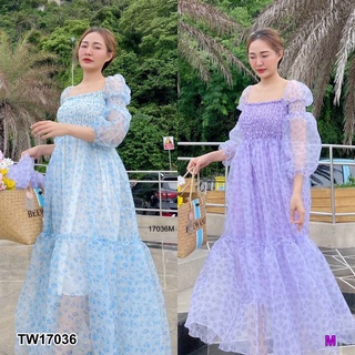 J17036 แม็กซี่เดรส ผ้าแก้ว แขนยาว long sleeve maxi dress