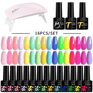 Born PRETTY ชุดยาทาเล็บเจล กลิตเตอร์ 7 มล. พร้อมโคมไฟ UV 6W สําหรับตกแต่งเล็บ DIY 16 24 ชิ้น ต่อชุด