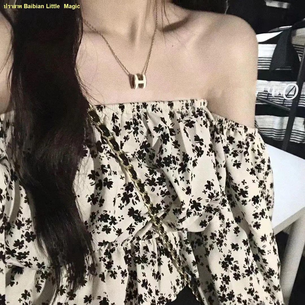 จัดส่งทันที หนึ่งไหล่แขนพัฟเสื้อลูกไม้ใหม่ด้านบนดอกไม้หลอดด้านบนผู้หญิงเสื้อชีฟอง