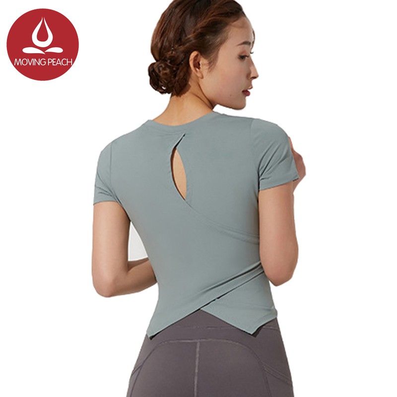 Moving Peach เสื้อกีฬาแขนสั้นสําหรับผู้หญิง BTB