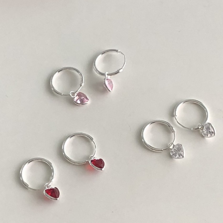 Winterwinter Jewelry Silver925 : เครื่องประดับเงินแท้925 ต่างหูห่วงเพชร cz ทรงหัวใจ ( 3.5 mm )