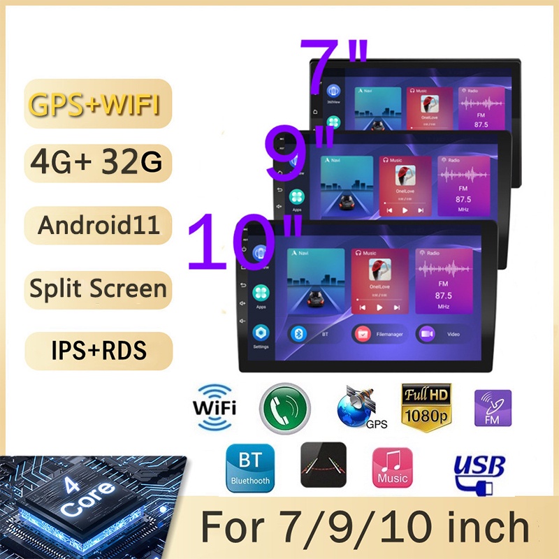 (4GB+32BG) เครื่องเล่นมัลติมีเดีย 2din Android 11 7 9 10 นิ้ว GPS นําทาง WIFI MP5 สําหรับรถยนต์