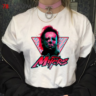 เสื้อยืด พิมพ์ลายกราฟฟิค michael myers kawaii สีขาว สไตล์สตรีท สําหรับผู้ชาย