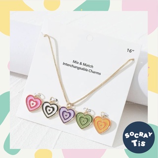 พร้อมส่ง-สร้อยคอจี้รูปหัวใจหลากสีเปลี่ยนจี้ได้💚❤️💛🧡