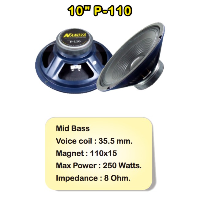 ยกลัง 4 ดอก ดอกลำโพงกลางเบส Nanova ขนาด 10” 250W รุ่น P-110 เสียงดี Made in Thailand