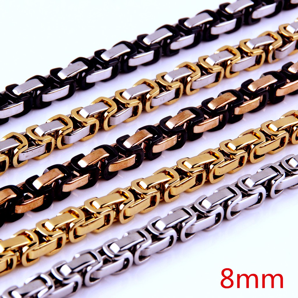 Custom ANY ความยาว 8 มม. Byzantine กล่อง Mens Chain Boys สร้อยคอสแตนเลสหรือสร้อยข้อมือเครื่องประดับแฟชั่น