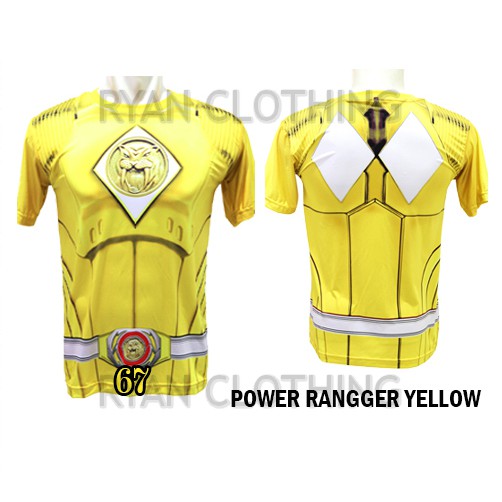 เสื ้ อยืดซูเปอร ์ ฮีโร ่ สีเหลือง Power Ranger เสื ้ อสําหรับผู ้ ชายพิมพ ์ FPS-67