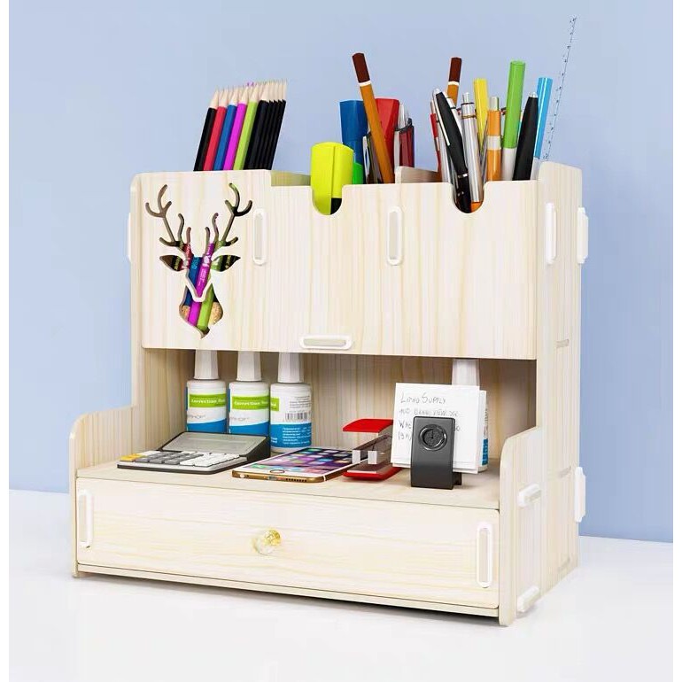 KIKI กล่องไม้จัดระเบียบโต๊ะ ชั้นวางปากกา กล่องจัดระเบียบโต๊ะ กล่องไม้เอนกประสงค์ 26*15*23cm อุปกรณ์จัดระเบียบโต๊ะ - รูปที่ 6