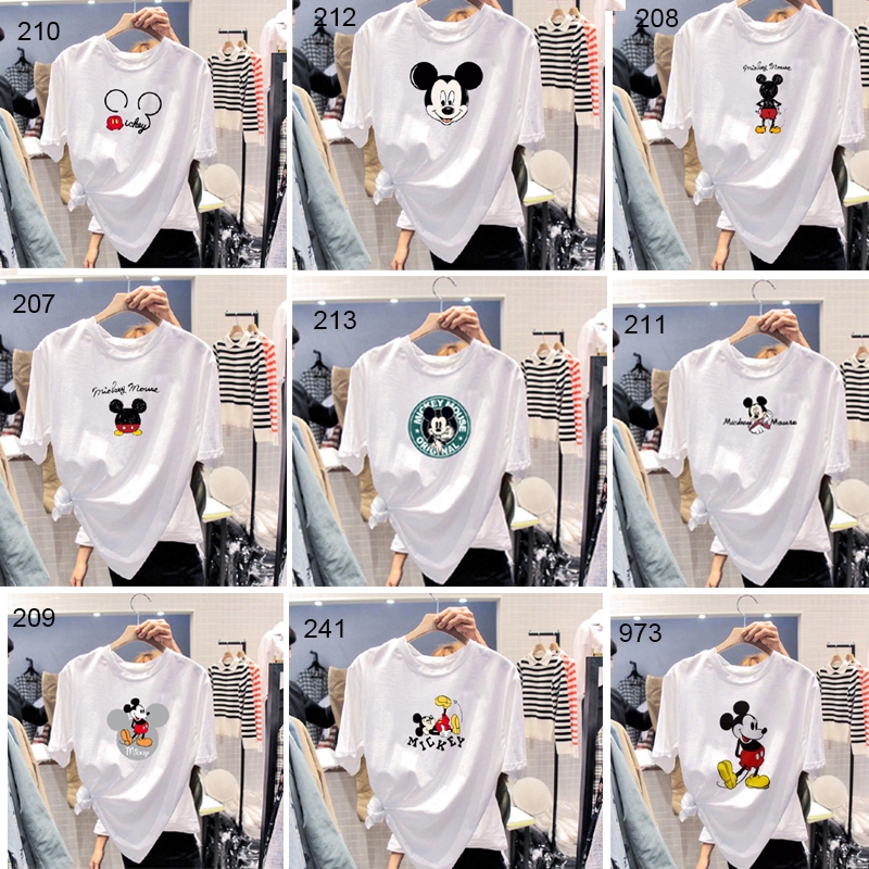 สุดฮ็อตการ์ตูนหลวมมิกกี้แขนสั้นเสื้อยืดผู้หญิงเพียวไวท์