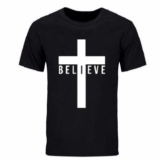 เสื้อยืดพิมพ์ลาย I Believe God Christian แฟชั่นสำหรับผู้ชาย