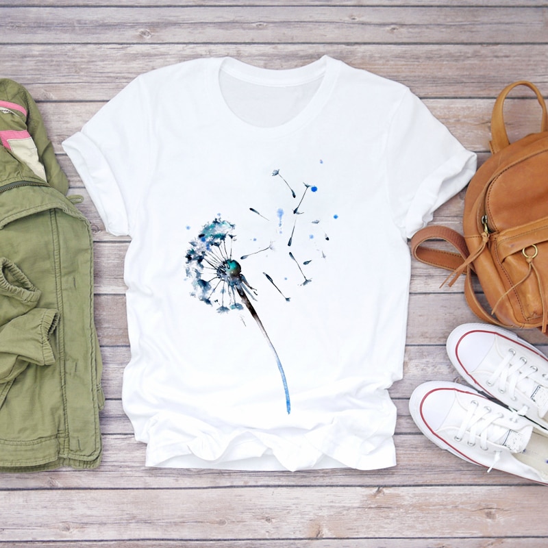 Women T Shirts Dandelion Printing Plant Fashion Short Sleeve 90s Womens Stylish T Top Ladies 1345