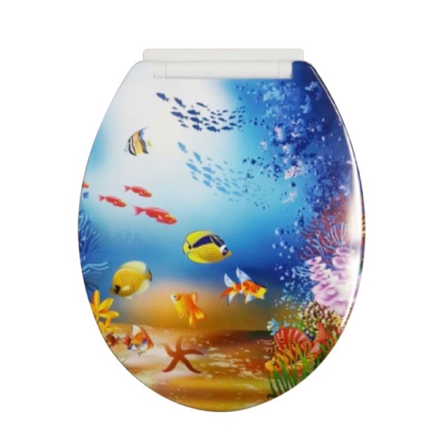 KASSA ฝารองนั่งชักโครกพลาสติก ทรงกลม พิมพ์ลายท้องละเล รุ่น KS-HTC3709-SEA สีฟ้า - ขาว