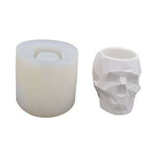 Modern Resin Skull Head Flower Pot Mold Geometric Skull Concrete Pen Holder Mold