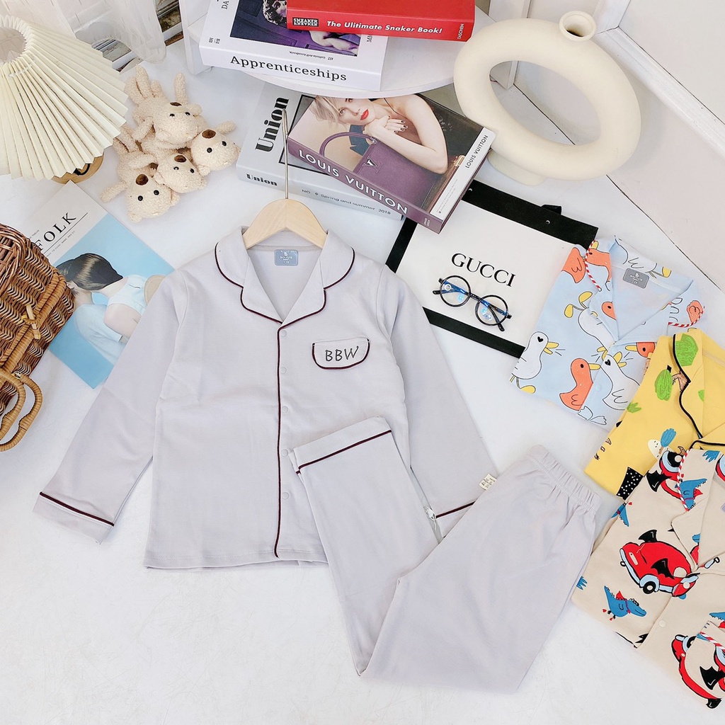 BORNVIS COTTON LEN PIJAMA SET MID BUTTON (S120, 130, 140)