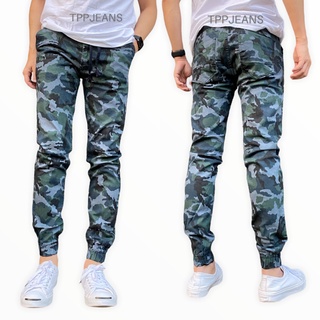 JEANSEXPRESS NAVY Jogger Pants กางเกงขาจั้มลายทหารสีบลู ผ้ายืด สวมใส่สบาย เอวยางมีเชือก Size 28-44 รับชำระปลายทาง