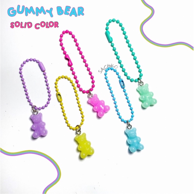 GANTUNGAN Gummy Bear พวงกุญแจสีทึบพาสเทล พวงกุญแจหมี