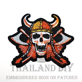 ☠ ตัวรีดติดเสื้อ งานปัก ลาย ชาวไวกิง หัวกะโหลก นักรบ ขวาน Vikings Skull Patch WOP DIY ตัวรีด กระเป๋า อาร์มติดเสื้อ แนวๆ