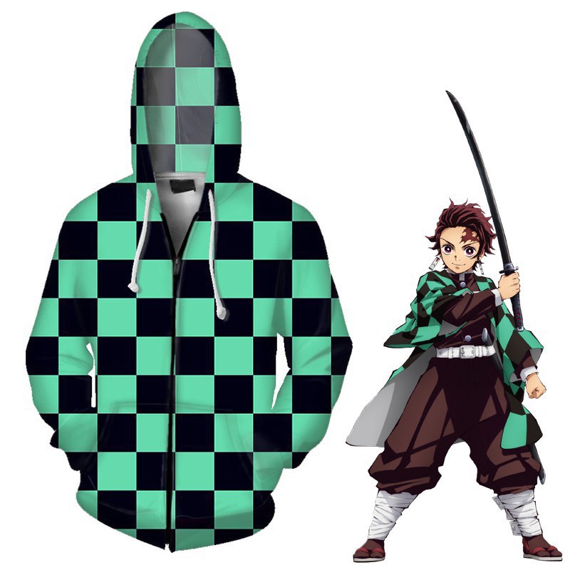 เสื้อแจ็คเก็ตเสื้อฮู้ดดี้พิมพ์ลาย Demon Slayer Kimetsu No Yaiba Anime 3D