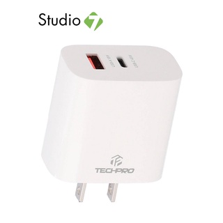 อะแดปเตอร์ TECHPRO Wall USB Charger 1 USB-A (QC3.0A) / 1 USB-C (PD45W) White by Studio7