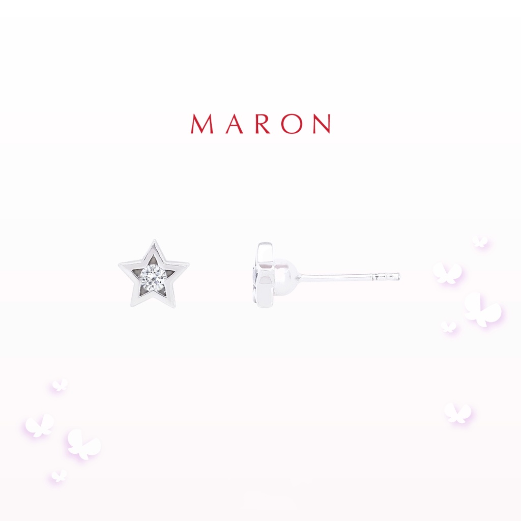 MARON - Feo Stars Stud Earring ชุบสี White Gold ต่างหูแป้น พลอยเพทายสีขาว เงินแท้925