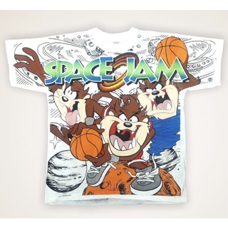 เสื้อยืดการ์ตูน โอเวอร์ปริ้น OVP SPACE JAM Vintage 90” Size “ L ผ้าฟอกเก่า สวยมาก