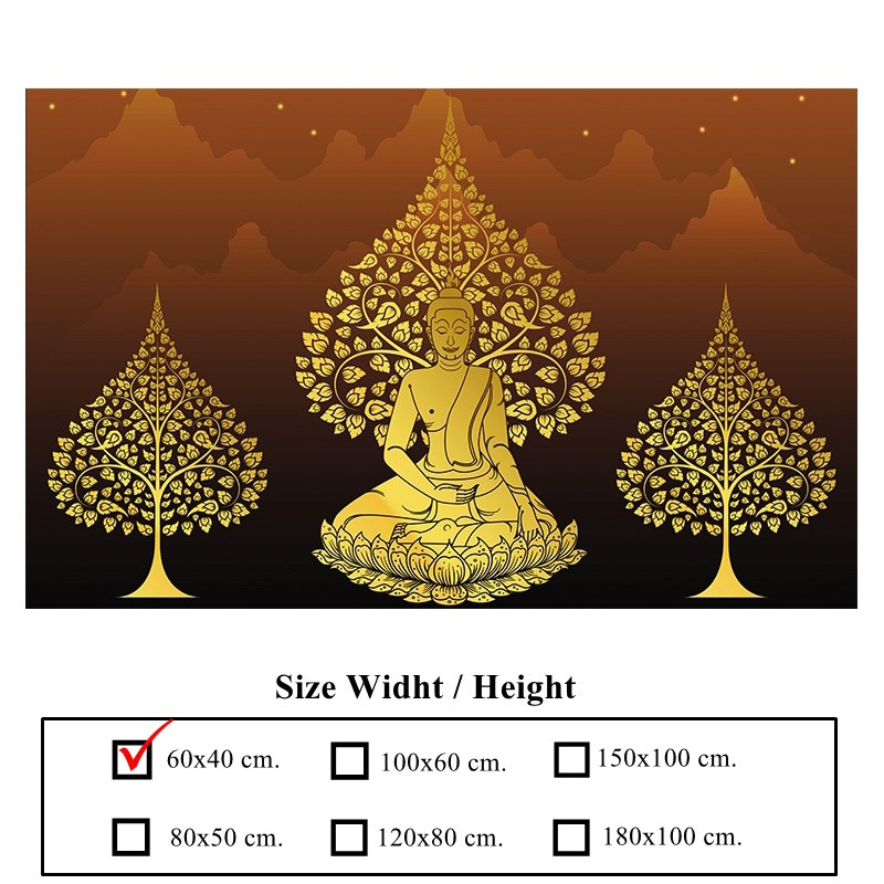 ภาพติดผนัง ลายองค์พระ ต้นโพธิ์คู่ ตกแต่งห้องพระ (กาวในตัว)