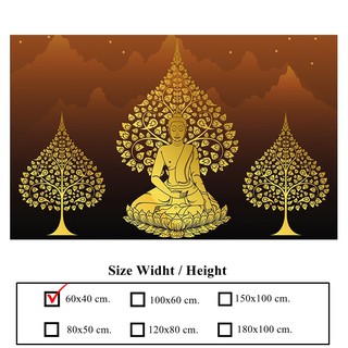 ภาพติดผนัง  ลายองค์พระ ต้นโพธิ์คู่ ตกแต่งห้องพระ (กาวในตัว)