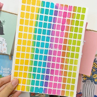 สติ๊กเกอร์สี่เหลี่ยม รวมสี เนื้อกระดาษ ไดคัทแล้ว เขียนทับได้ ไม่กันน้ำ