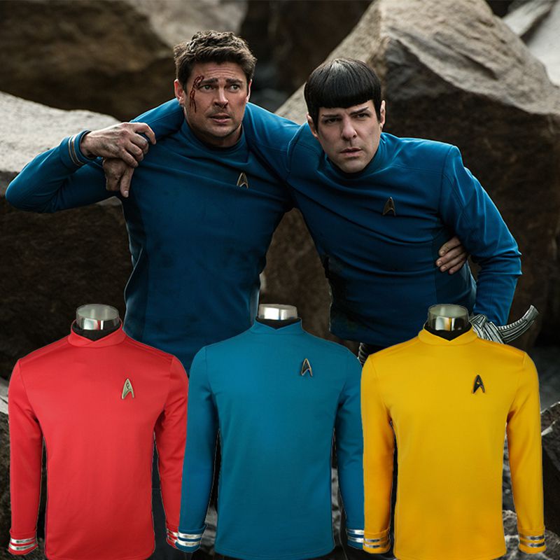 Star 3 Trek Star Trek Beyond เสื ้ อ Spock คอสเพลย ์ ท ็ อปส ์ พร ้ อมเครื ่ องแบบ Badge เครื ่ องแต ่ งกาย