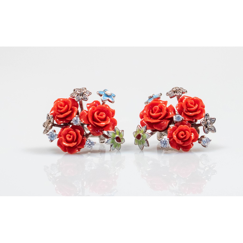 ต่างหู(Silver 3 Roses of love)RR03-SVE-Red