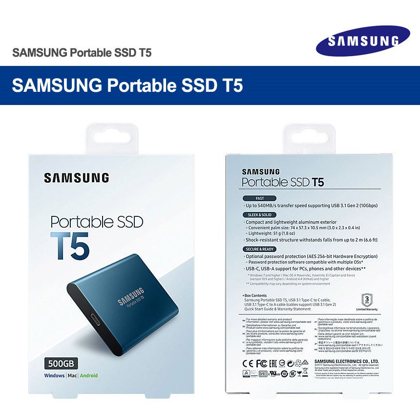 Original  Samsung Portable SSD T5 / ssd 500GB 250GB / V NAND memory external hard disk