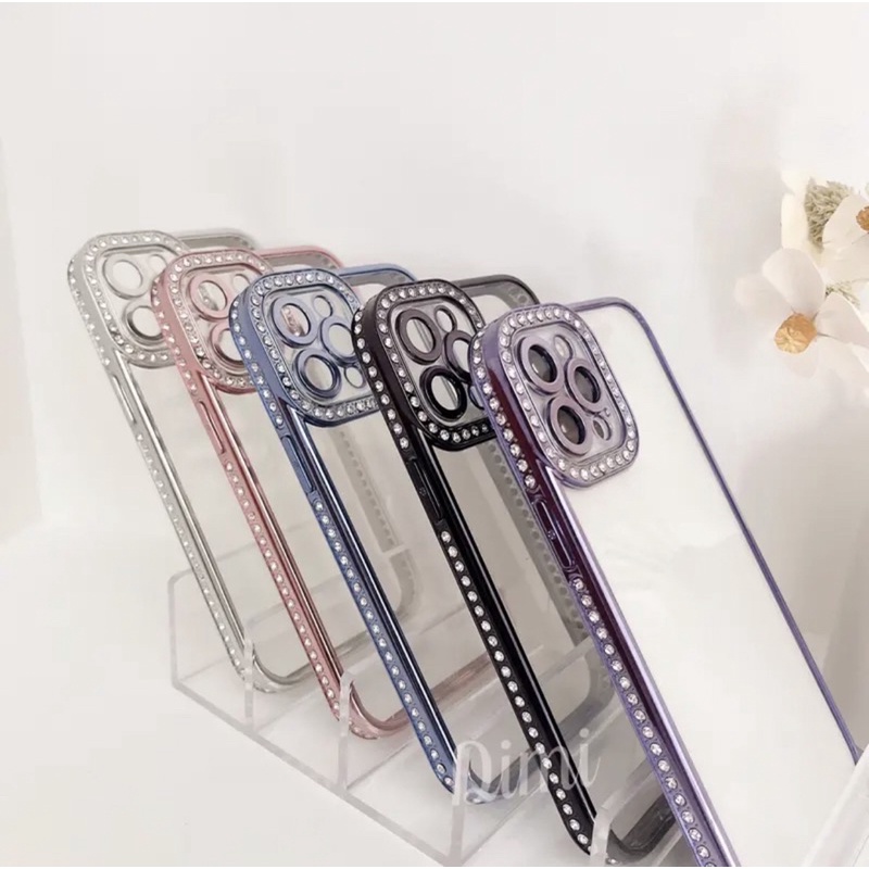 -เคสไอโฟน13 เคสนิ่มหลังใสขอบเพชรเงา กล้องเพชร สำหรับรุ่น 7plus 8plus i11 i11promax i12 i12pro i12promax i13pro i13promax