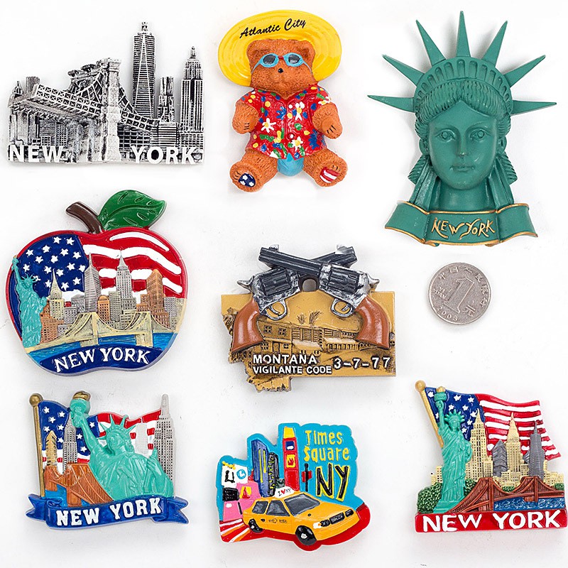 สติ๊กเกอร์แม่เหล็กตู้เย็น New York Travel ของที่ระลึก ของขวัญ US Architectural Scenery แม่เหล็กติดตู้เย็น
