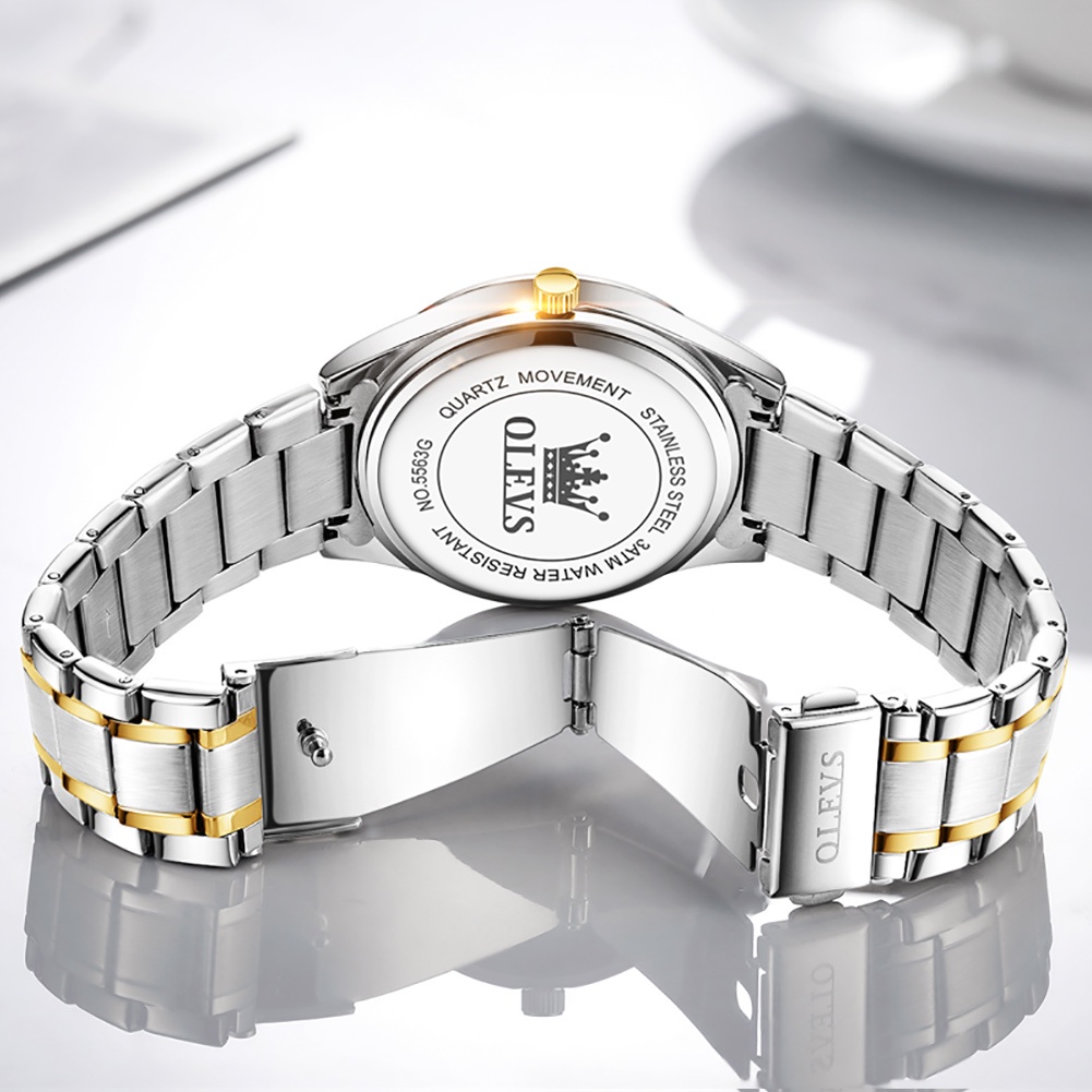 OLEVS นาฬิกาข้อมือผู้หญิง กันน้ำ สายสเตนเลส สีขาว สีดำ ทอง เงิน #8