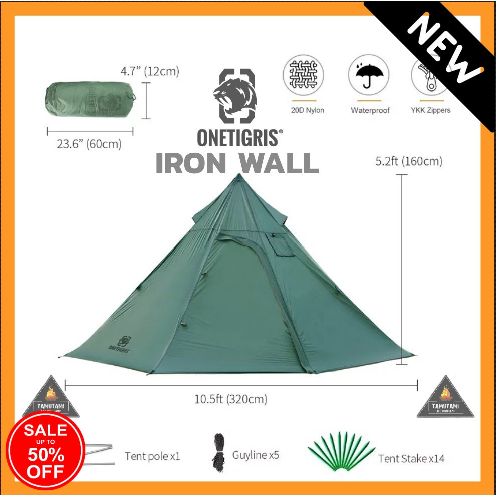 ส่งจากไทย เต็นท์ทรงพีรมิด Onetigris IRON WALL Chimney Tent  เต็นท์แค้มปิ้ง เต็นท์สนาม