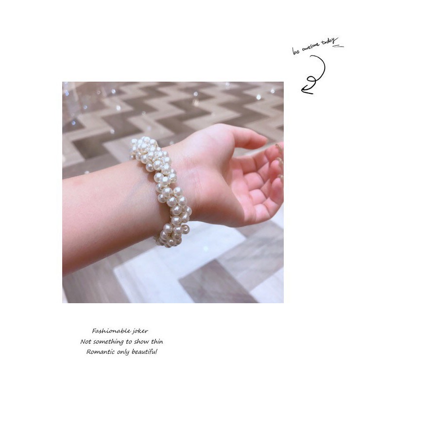 (พร้อมจัดส่งไทย) ยางรัดผมประดับไข่มุกสีทองหรูหรา Pearl รูปที่ 4