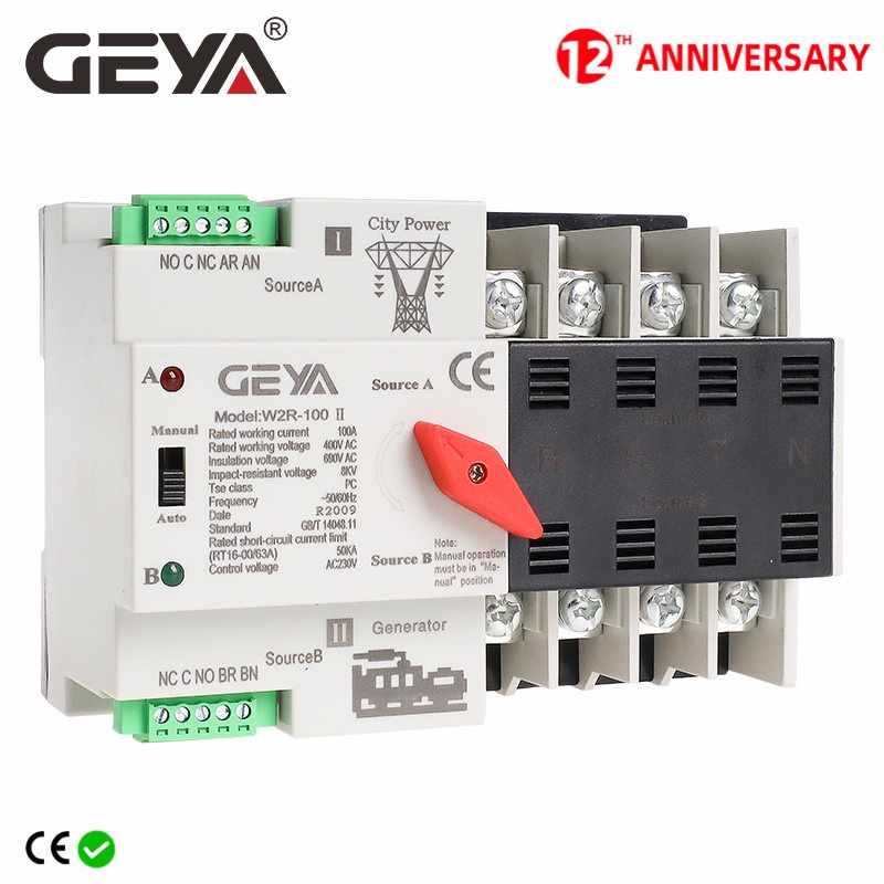 GEYA W2R Mini ATS 4P Automatic Transfer Switch Controller Electrical Type ATS Max 100A 4POLE Din Rai