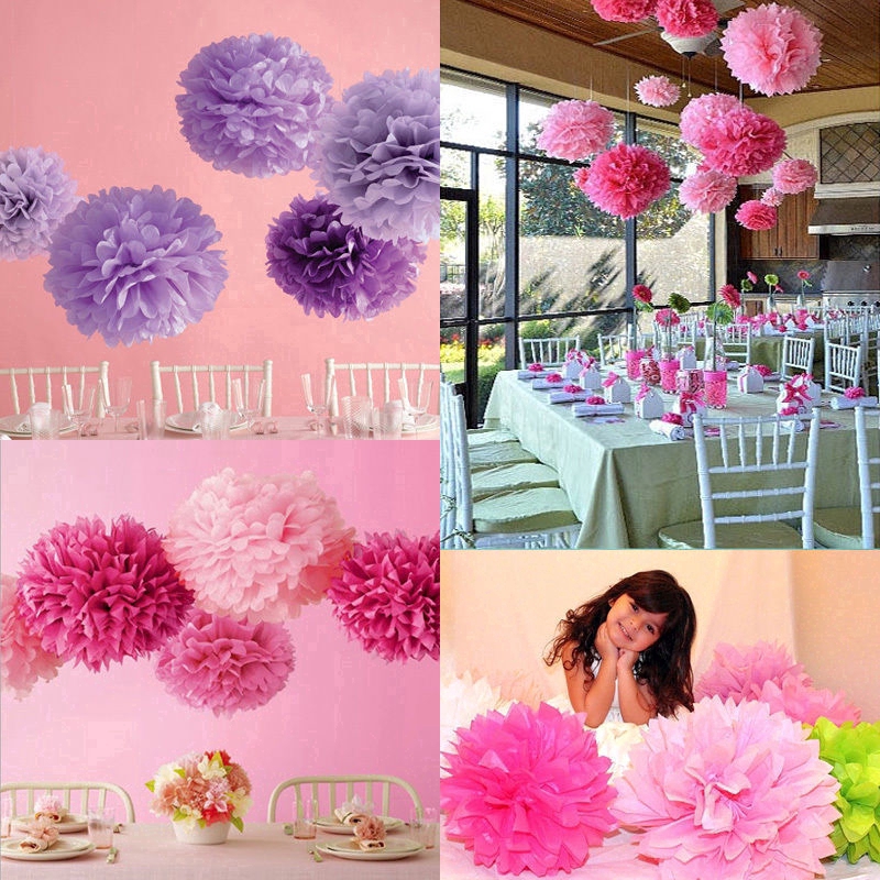 10PC Tissue Paper Pom-Poms 6” 8/" 10/" 12/" Flower Wedding Party Home Outdoor Decor