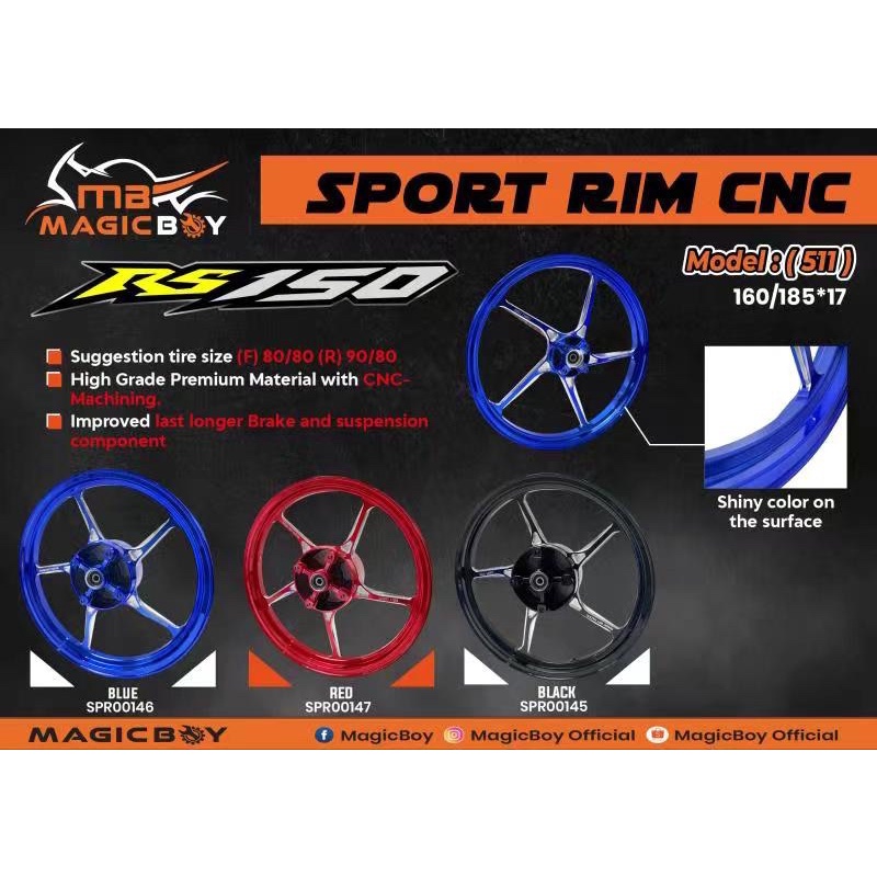 MAGIC BOY RS150 CNC FG 511 SPORT RIM PREMIUM CNC SPORT RIM 160/185-17