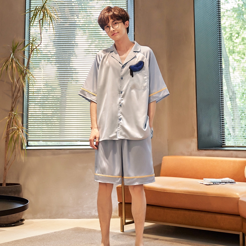 ชุดนอนเกาหลีชุดนอนคู่ของผู้หญิงในช่วงฤดูร้อนผ้าไหมน้ำแข็งแขนสั้นบาง ...
