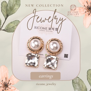 ต่างหูเพชรประดับไข่มุกเม็ดใหญ่ Faux Pearl Gemstone Decor Drop Earrings